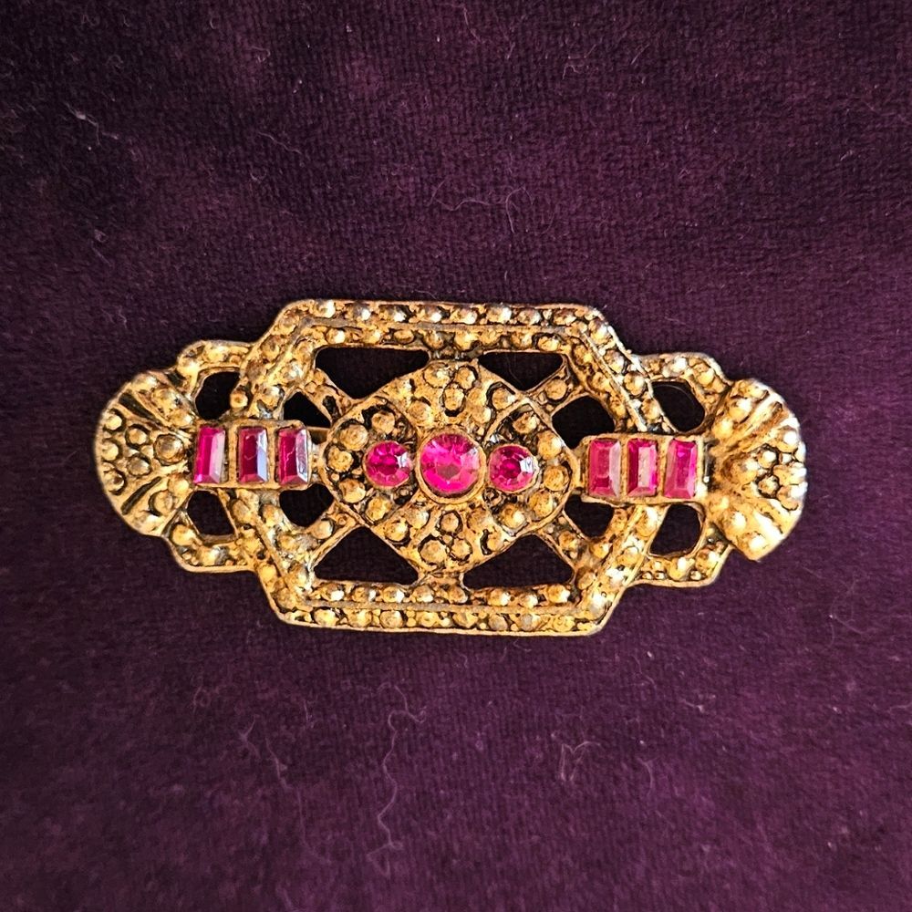 Vintage Gold tone and Red Brooch Pin